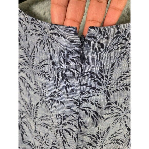 J Crew Drop Waist Dress Cotton Linen Blue Women 2 Ditsy Palm Tree Office Siren - Picture 6 of 10